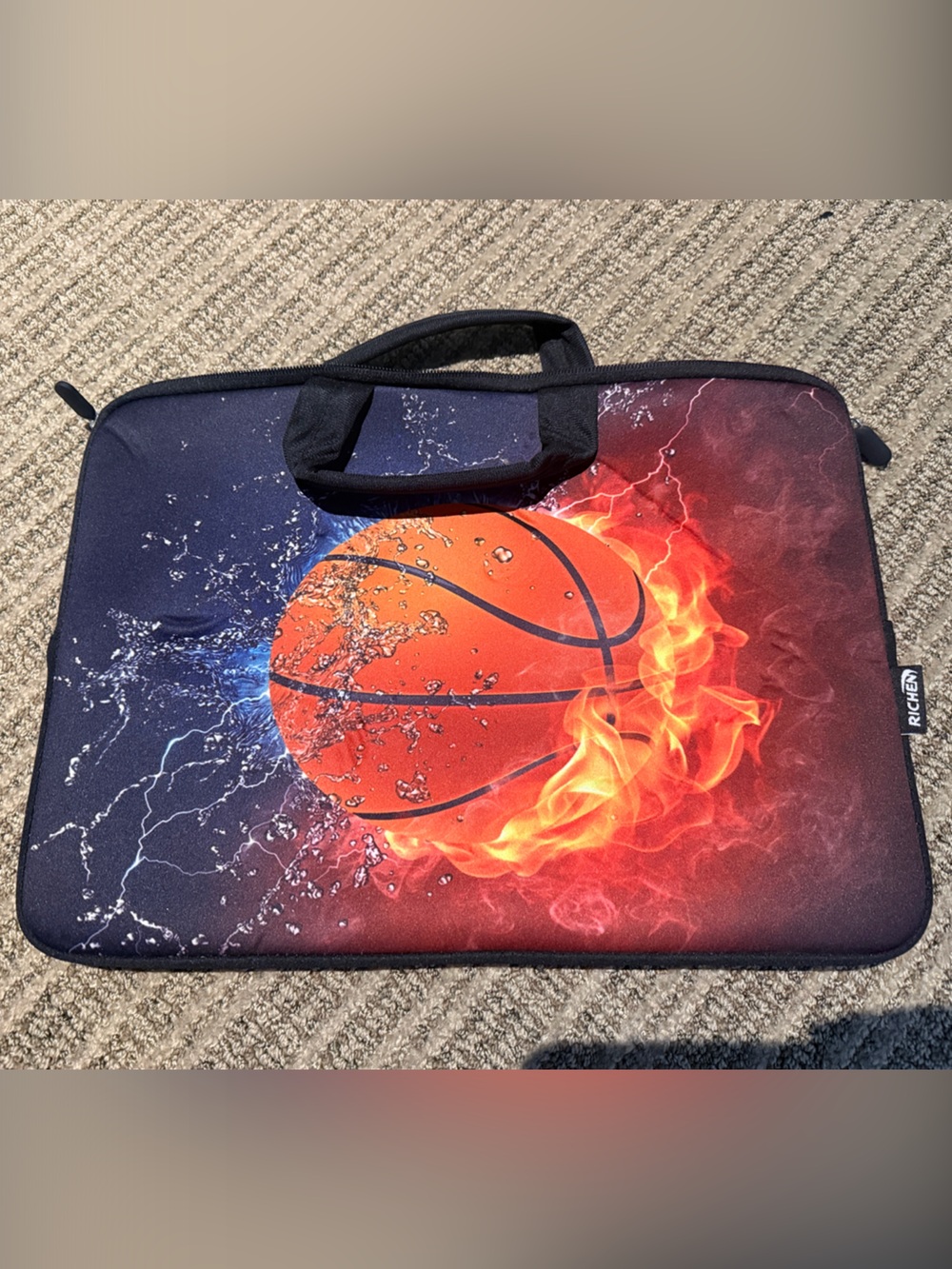 Black & Orange Basketball Laptop Sleeve with Handle-for 17 inch and smaller